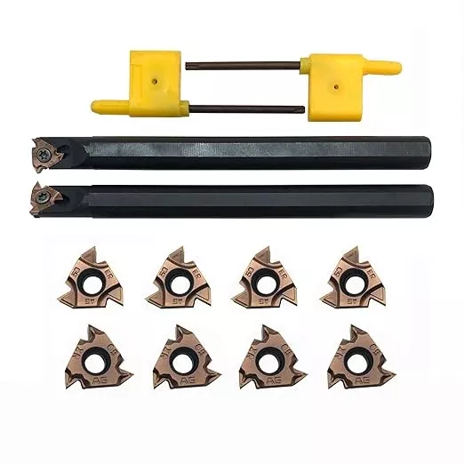 Lather Threading Tool Bit Set External Internal Threading Boring Bars Turning Tool Holders with 11IR AG60 16ER 16IR AG60 Carbide Threading Inserts (2pcs 5/8 Holders + 16ER IR AG55)