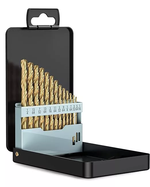 Lichamp 13-Piece HSS Drill Bit Set, Titanium Coating High-Speed Steel Drill Bits from 1/16" to 1/4" for Metal, Steel, Cast Iron and Plastic - Comes with Indexed Storage Case