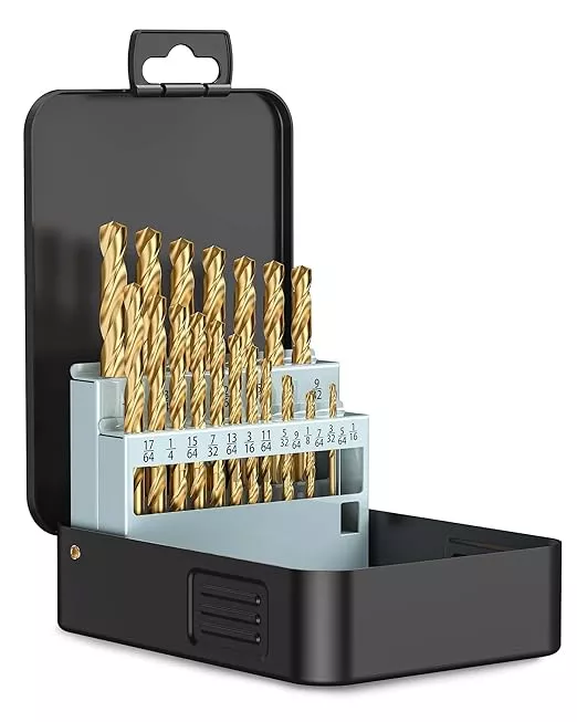 Lichamp 21-Piece HSS Drill Bit Set, Titanium Coating High-Speed Steel Drill Bits from 1/16" to 3/8" for Metal, Steel, Cast Iron and Plastic - Comes with Indexed Storage Case