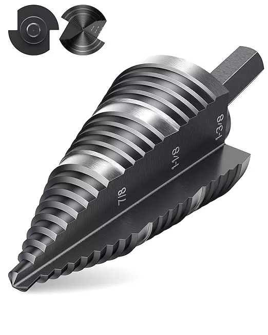 LICHAMP Double Fluted Step Drill Bit for Cutting Metal Hole 19 Sizes from 3/16 to 1-3/8 inch, Genuine High Speed Steel