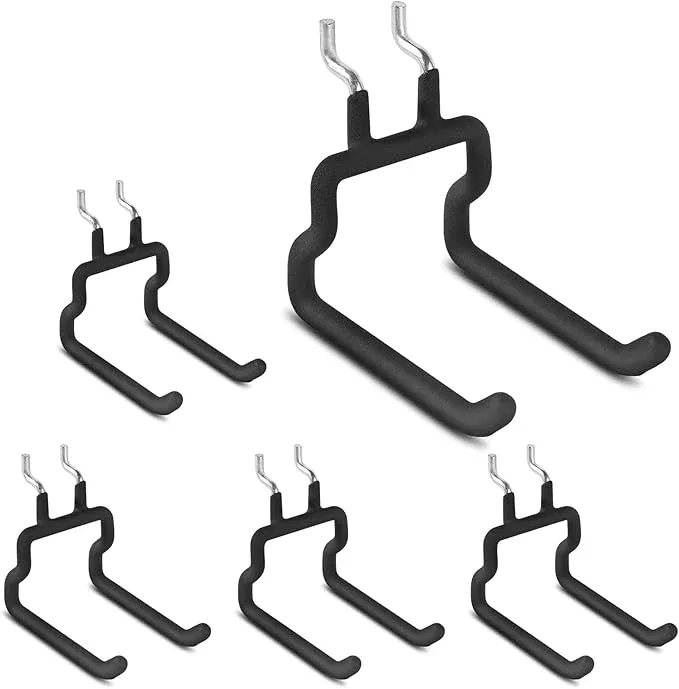 LIGHT DUST Utility Heavy Duty Pegboard Hooks - 5Pack Peg Board Accessories for Hanging Tools Fit 1/4" Peg Holes - Pegboard Organizer Large Tool Holders for Garage Workshop Shed