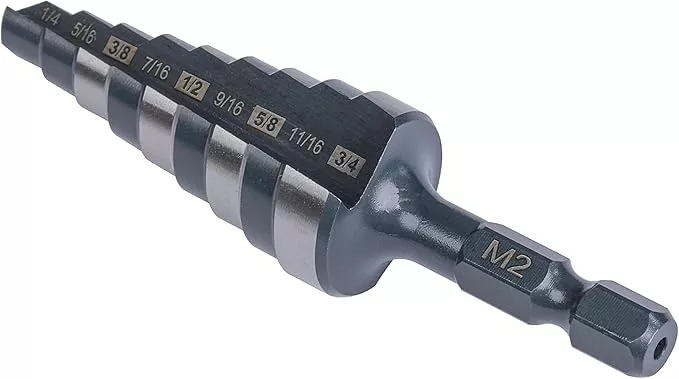 M2 HSS Quick Change 1/4" - 3/4" Step Drill Bit Double Fluted Drill Bits for Hole Drilling in Stainless Steel, Copper, Aluminum, Wood, Plastic