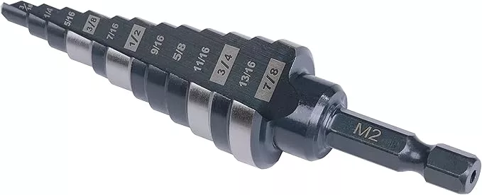 M2 HSS Quick Change 3/16" - 7/8" Step Drill Bit Double Fluted Drill bits for Hole Drilling in Stainless Steel, Copper, Aluminum, Wood, Plastic