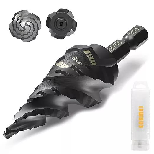 M35 Cobalt Step Drill Bit Four Spiral Flute, 3/16"-7/8" (12 Step Sizes) - Ideal for Metal, Stainless Steel, Wood, Plastic - 1/4" Hex Shank