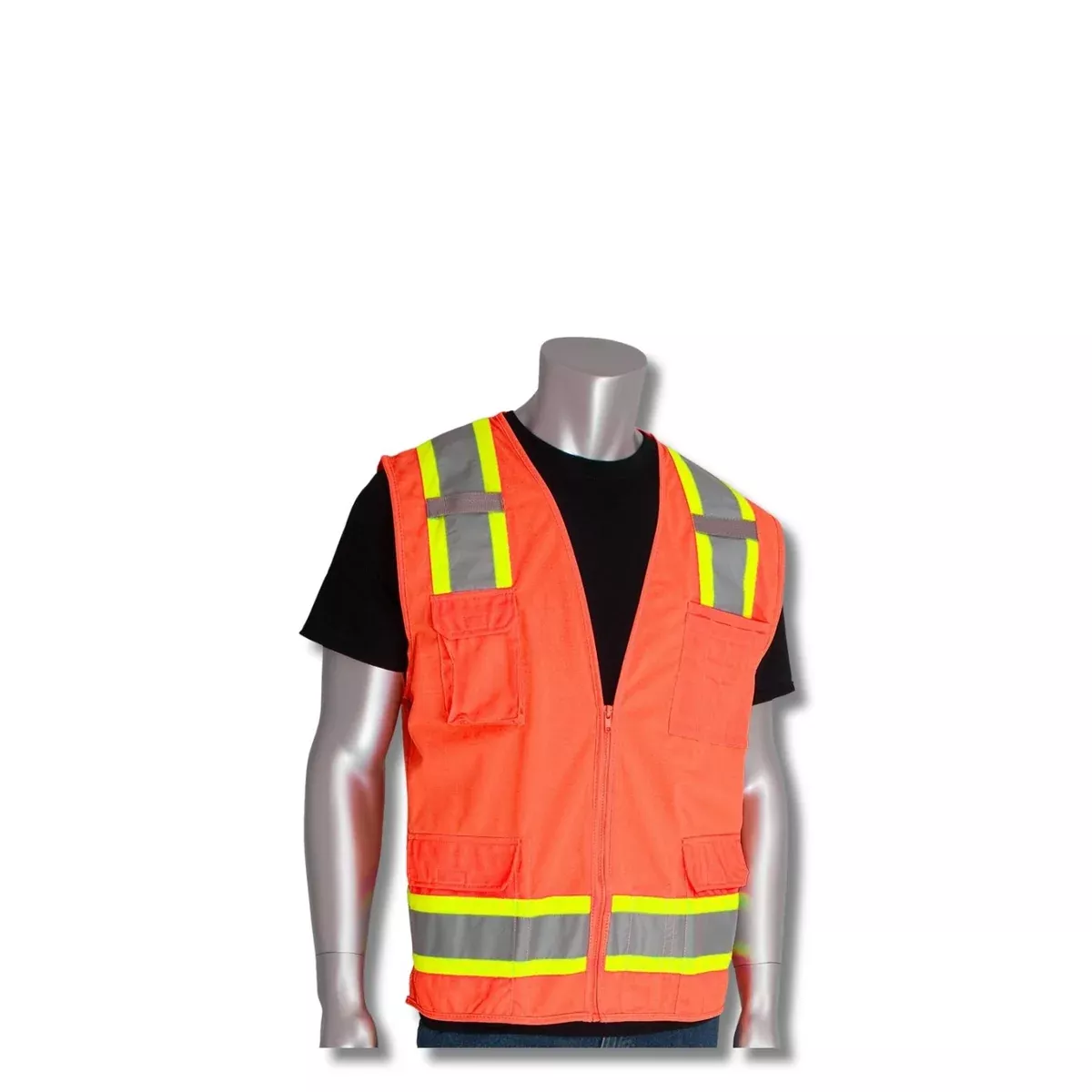 MAJESTIC | Orange High Visibility Surveyors Vest with Two-Tone DOT Striping, ANSI 2, R | #75-3222-S