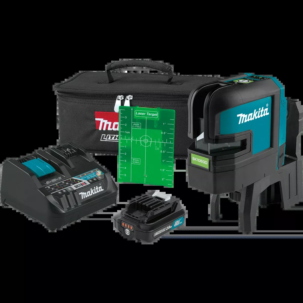 MAKITA 12V MAX CXT Self‑Leveling Cross‑Line/4‑Point Green Beam Laser Kit