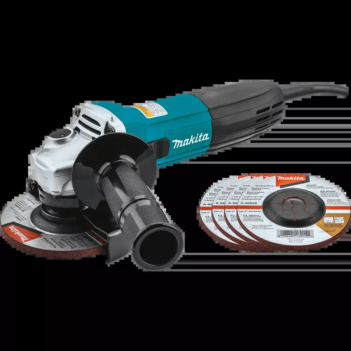 MAKITA 4‑1/2" Angle Grinder, w/ 5 Wheels