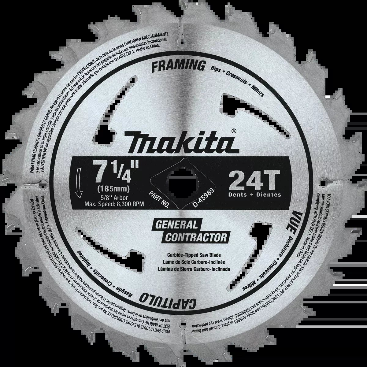 MAKITA 7‑1/4" 24T Carbide‑Tipped Circular Saw Blade, Framing/General Purpose
