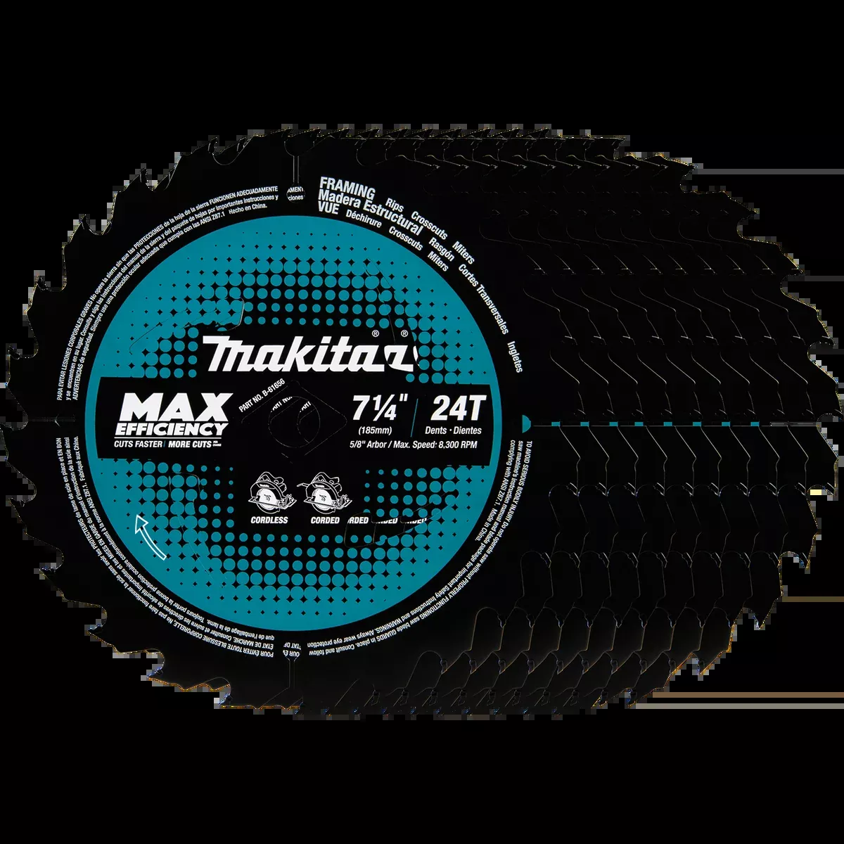 MAKITA 7‑1/4" 24T Carbide‑Tipped Max Efficiency Circular Saw Blade, Framing (10 PACK)