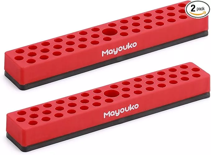 Mayouko 1/4" Magnetic Hex Bit Holder Rack Organizer, 43 Holes, 1/4-Inch Drill Bit Holder, Blue, 2 Racks, Magnetic Bit Holder with Magnet Base for Screwdriver Bits