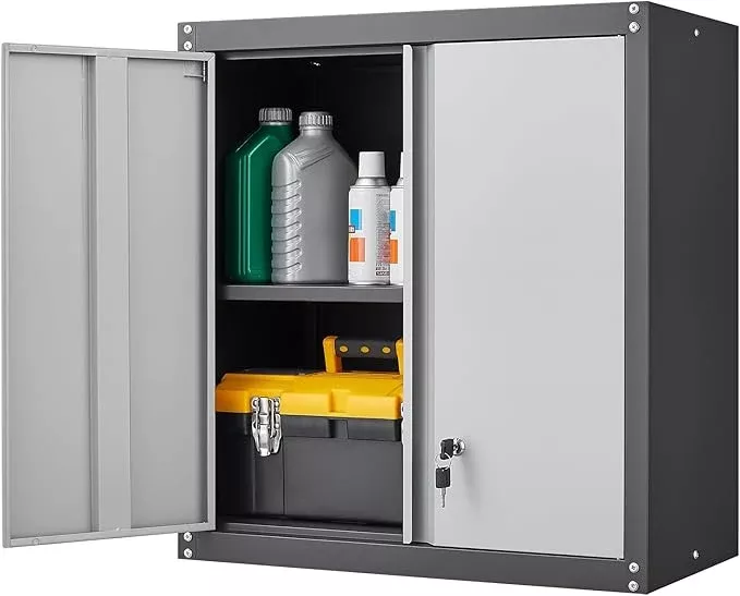Metal Wall Cabinet,Locking Cabinet with Shelves,Wall Mounted Storage Cabinet1 for Basement,Home,Garage,Gray