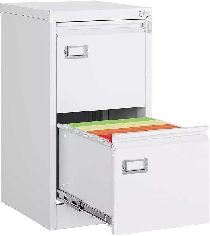 MIIIKO White 2 Drawer File Cabinet, Vertical Filing Cabinet with Lock, Home Office Storage Cabinet for Letter Legal A4 File Size