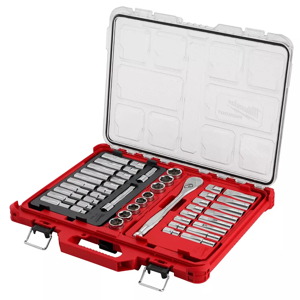 Milwaukee 47 Piece 1/2" Drive SAE & Metric Ratchet & Socket Set with PACKOUT Organizer 48-22-9487