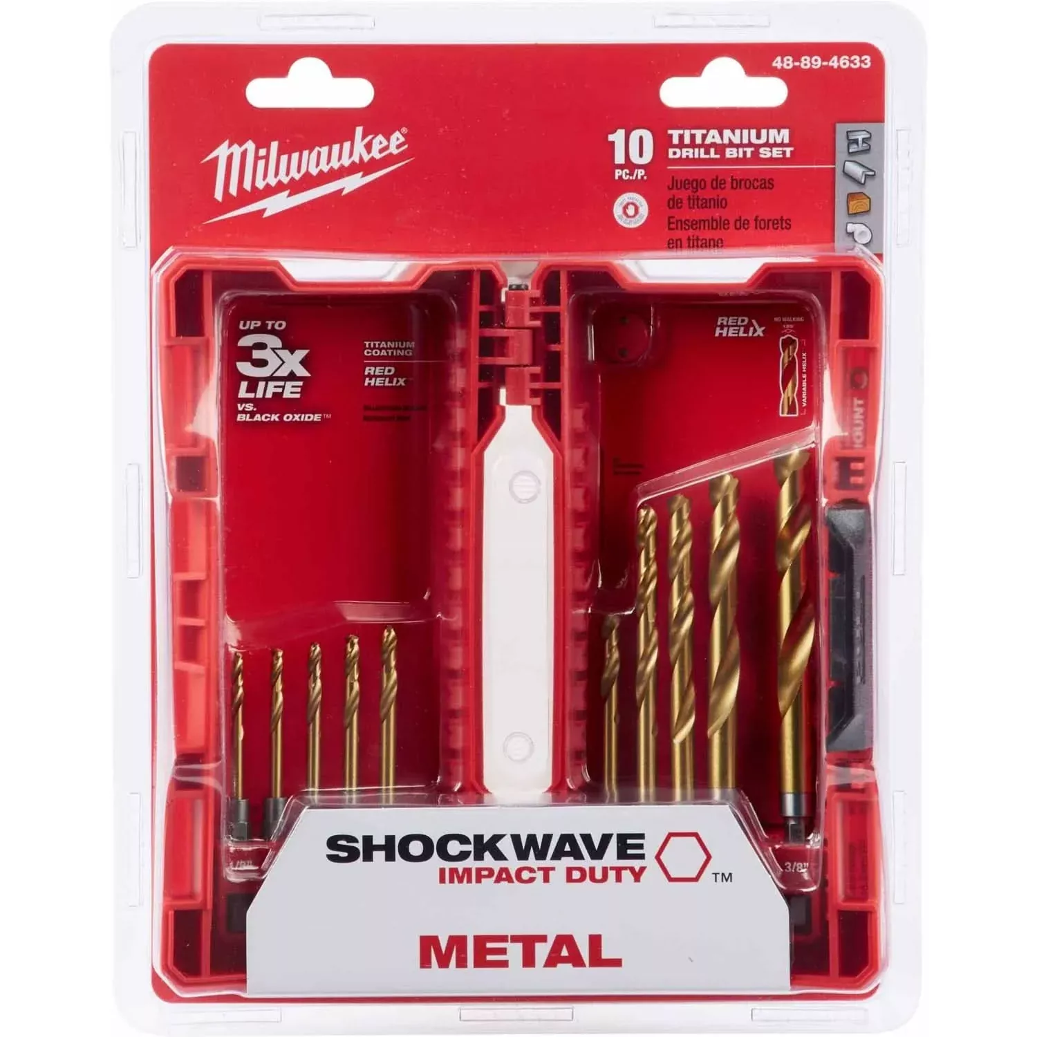 Milwaukee 48-89-4633 10-Piece SHOCKWAVE RED HELIX Titanium Drill Bit Set
