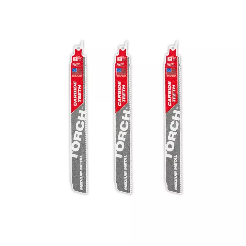 Milwaukee 9" 10TPI TORCH w/ Carbide Teeth Medium Metal Reciprocating Saw Blade - 3 pc 48-00-5352