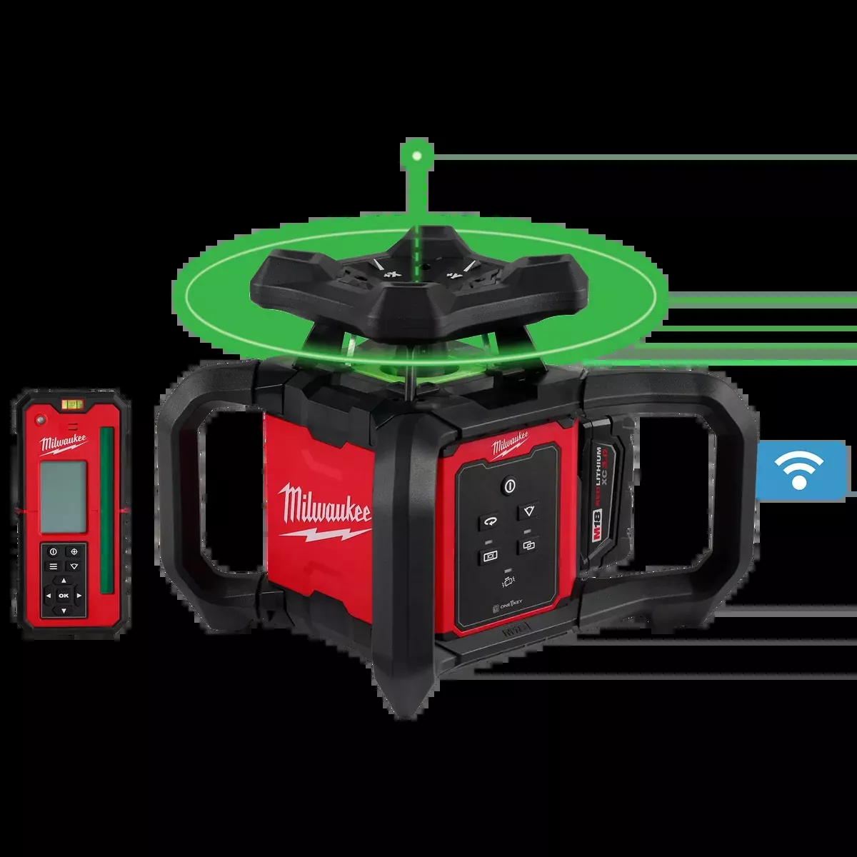 Milwaukee M18 Green Interior Rotary Laser Level Kit w/ Remote/Receiver & Wall Mount Bracket 3702-21