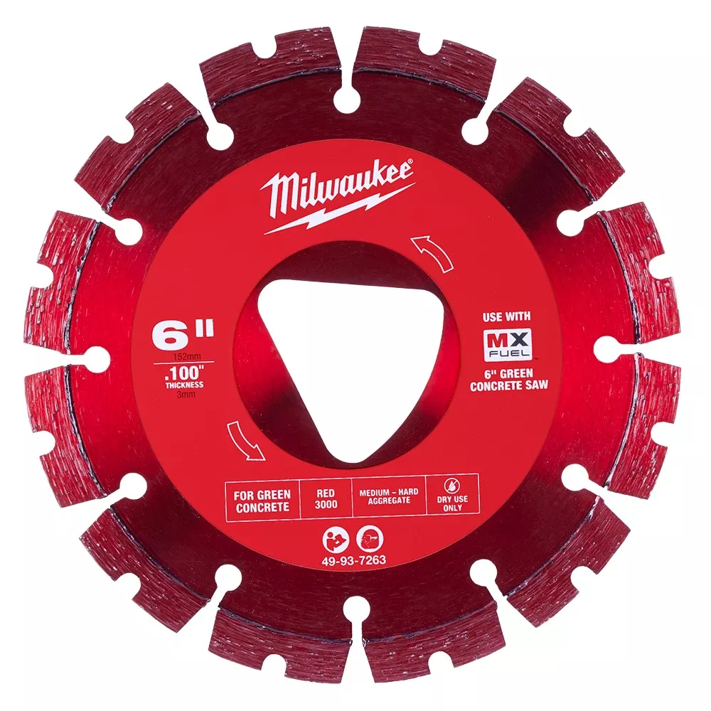 Milwaukee Red 6" x .100" Diamond Blade for Green Concrete (Medium-Hard) 49-93-7263