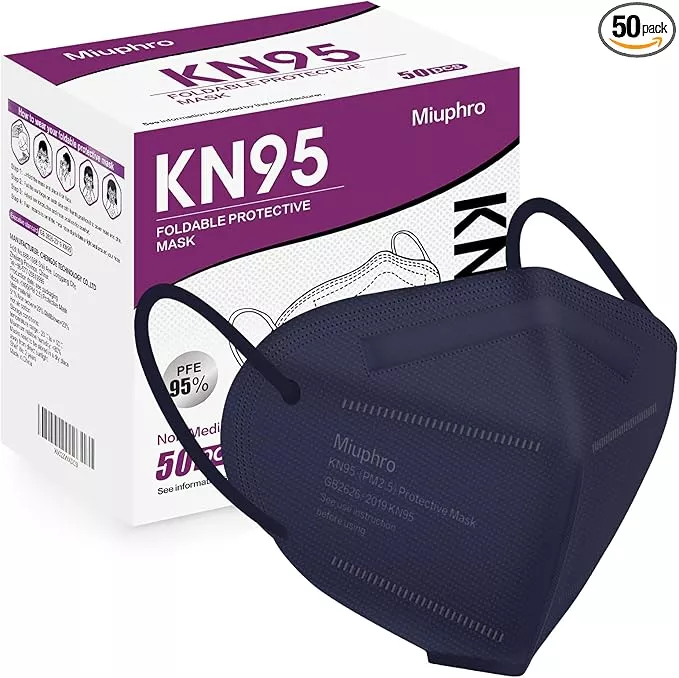 Miuphro KN95 Face Mask 50 Pack, Disposable Respirator Masks, 5 Layer Design Safety Mask for Protection, Ideal for Men and Women (Blue)