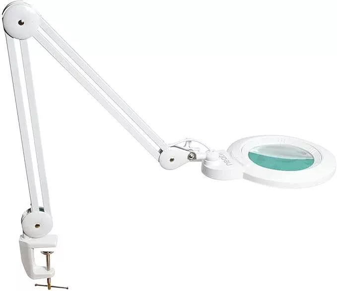 Neatfi XL Bifocals 1,200 Lumens LED Magnifying Lamp with Clamp, 3 Light Modes, Correlated Color Temperature Control (3000K-4500K-6000K), 12W, 120 Pcs SMD LED (White, 6 Inch Lens)