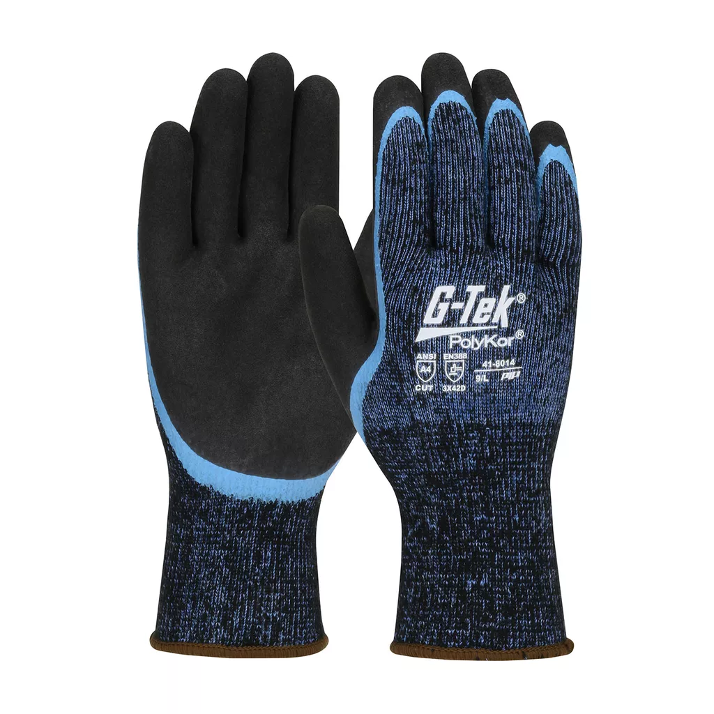 PIP Safety / West Chester Seamless Knit Single-Layer PolyKor/ Acrylic Blend Glove with Double-Dip Latex MicroSurface Grip on Palm & Fingers, Blue, Medium, 12 Pair 41-8014/M