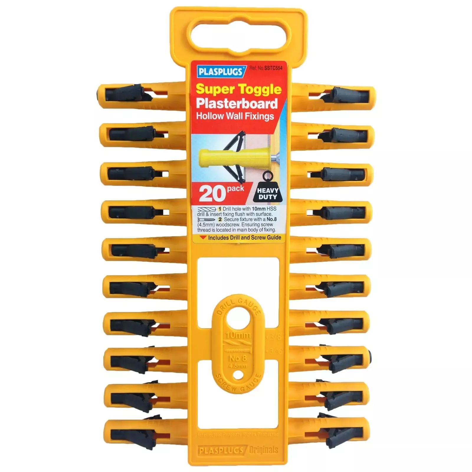 PlasPlugs 20 Piece Super Toggle Plasterboard Hollow Wall Fixings Plugs