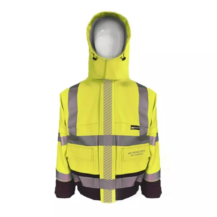 PRO ARC FR/ARC CAT 3 Breathable High Visibility Rainwear Bomber Jacket Yellow/Navy