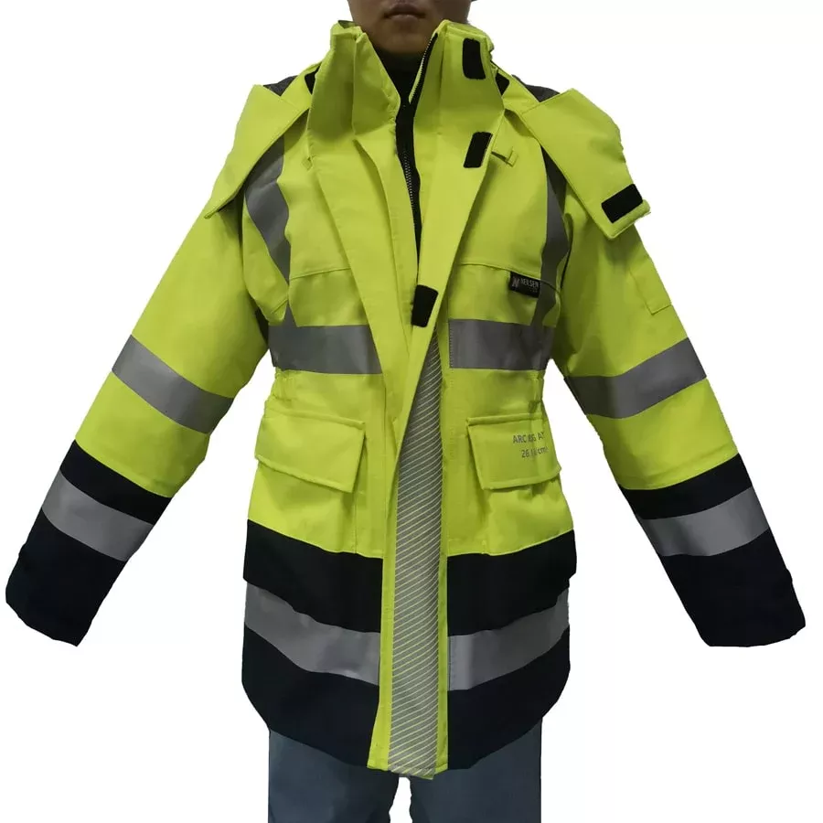 PRO ARC FR/ARC CAT 3 Breathable High Visibility Rainwear Women Coat Yellow/Navy