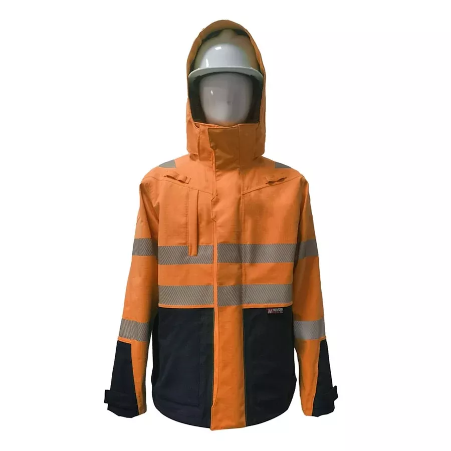 PRO ARC FR/ARC CAT 3 Executive Coat Breathable High Visibility Rainwear Orange/Navy