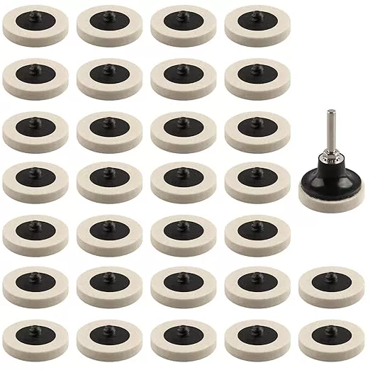 Rocaris 30 Pcs 2 Inch Compressed Wool Fabric Disc Polishing Buffing Pads Wheels Disc Pad Holder with 1/4" Shank Perfect for Cleaning Polishing Sanding Projects