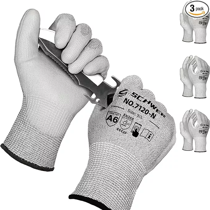 Schwer 3 Pairs Cut Resistant Gloves ANSI A6 Cut Proof Work Gloves, Touchscreen, for Men and Women Used to Woodworking, Glass Cutting, Construction, Cargo Handling, Material Sorting, Car Repair, M