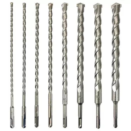 SDS Plus Drill Bits Set – 8pcs 12 Inch Concrete Masonry SDS Plus Drill Bit Set - Carbide Tipped - Rotary Hammer Drill Bits for Brick, Stone, Concrete