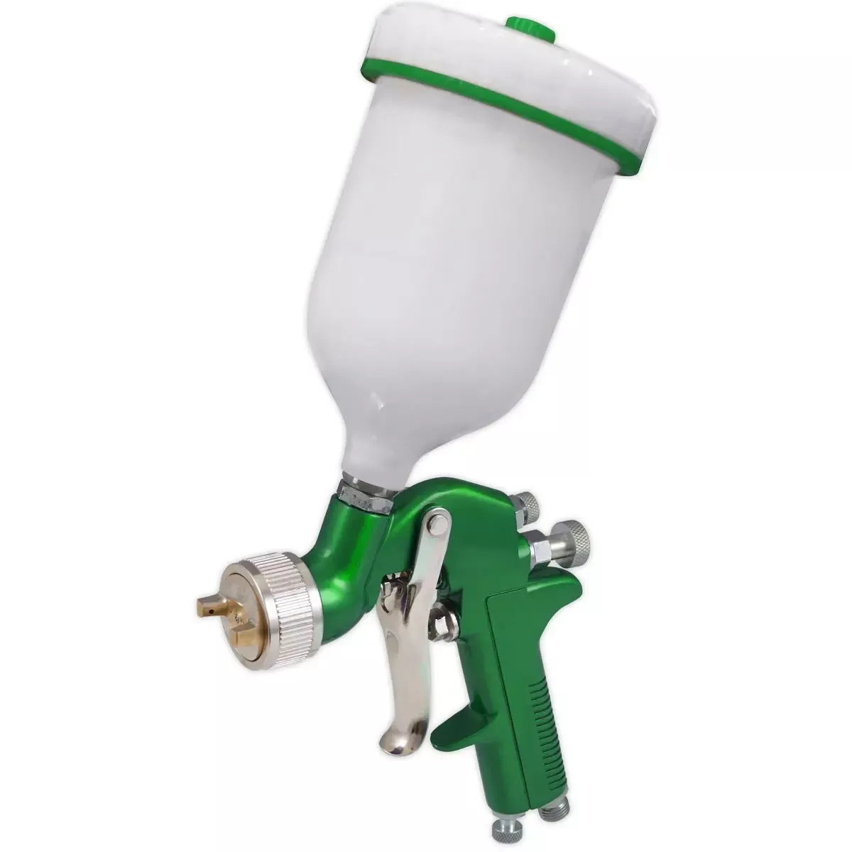 Sealey Gravity Feed Spray Gun 1.7mm Set Up 600ml Paint Pot Vehicle Car Green