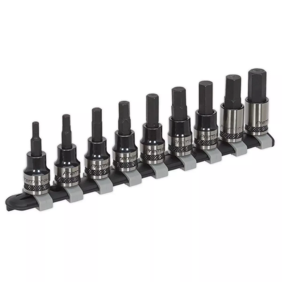Sealey Hex Key Socket Bit Set 9 Piece 3/8" Drive Metric 4-12mm Premier Black