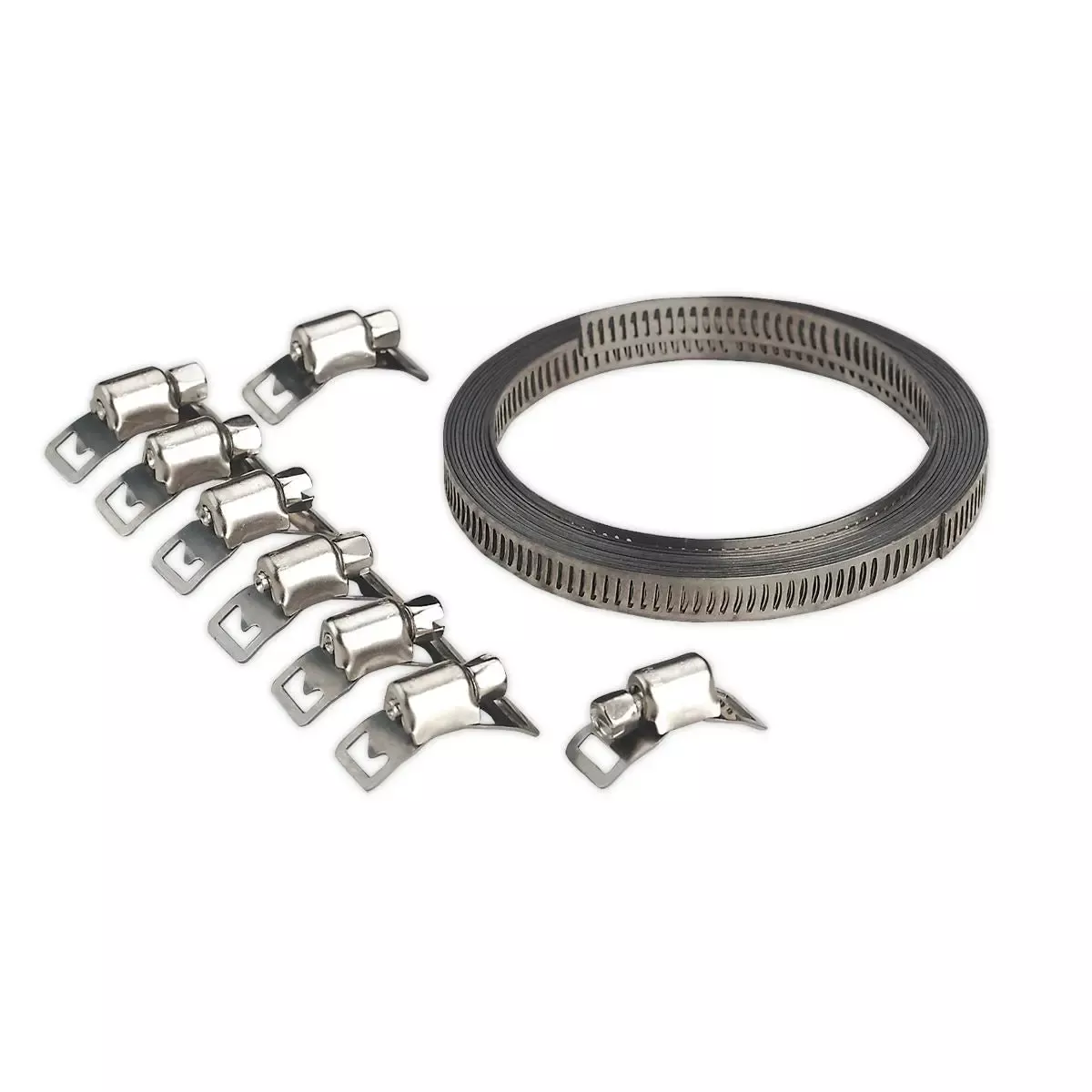Sealey Hose Clamp Set Self Build 8mm Band Width with 8 Tension Clamps