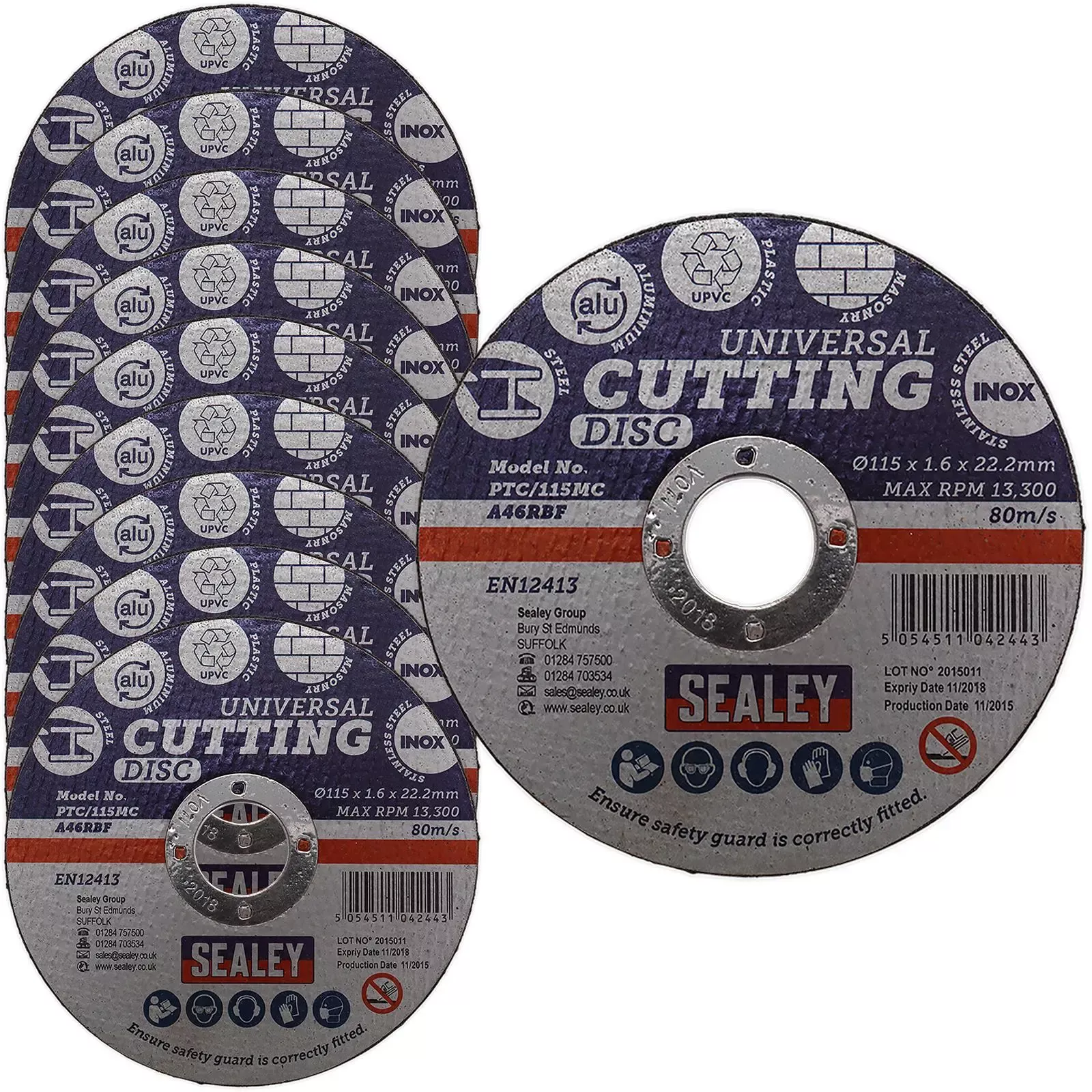 Sealey Multipurpose Cutting Disc 115mm x 1.6mm Ø22.2mm Bore Steel Aluminium