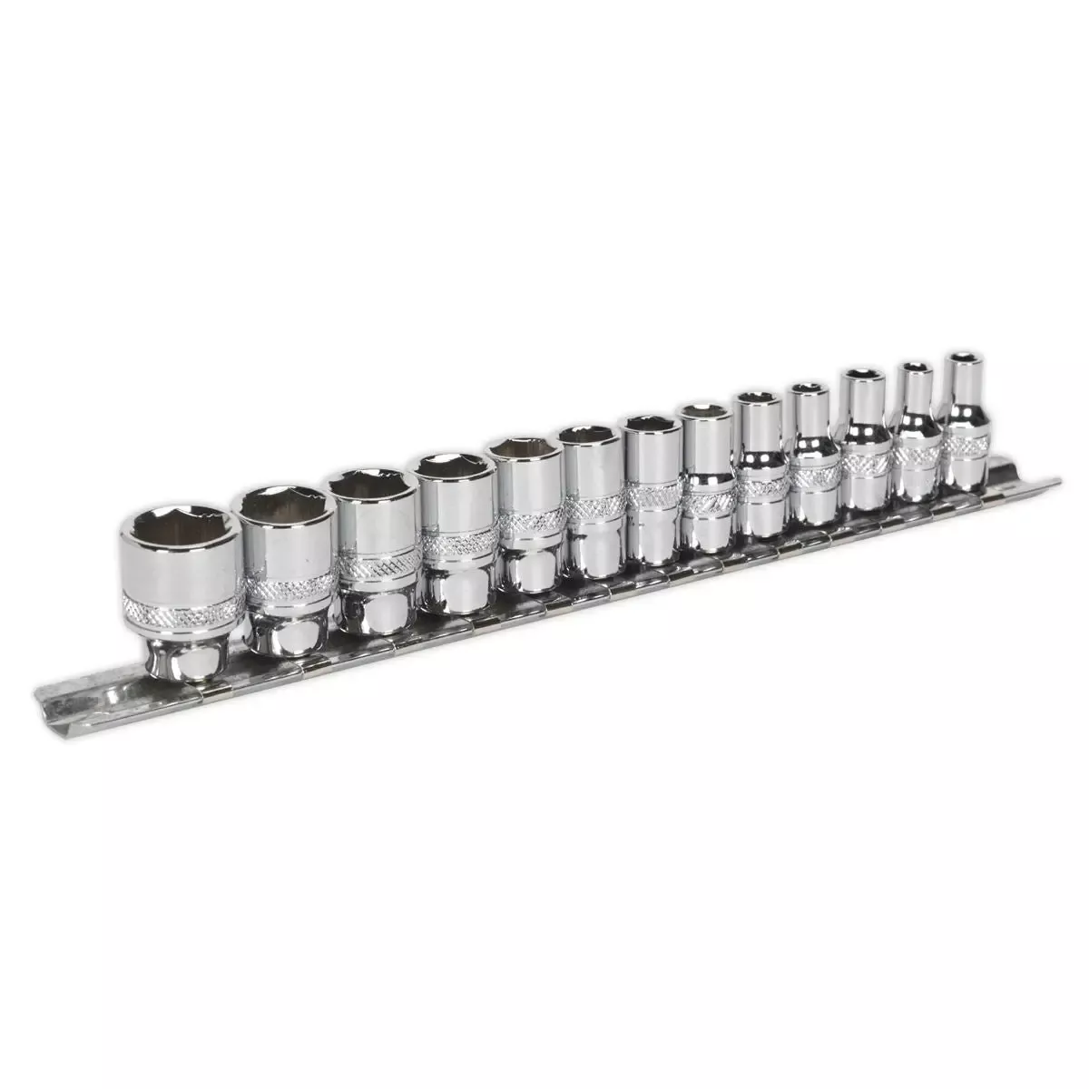 Sealey Socket Set Lock-On 1/4" Drive Metric 4-14mm Premier 13 Piece Rounded Nuts