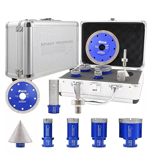 SHDIATOOL Diamond Tile Drill Bits Ki 8pcs, Porcelain Hole Saw Sets, Core Bits Cutter for Drilling Ceramic Marble Granite (20/25/35/50/20MM/2/HEX/4.5")