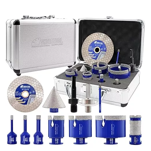 SHDIATOOL Diamond Tile Drill Bits Kit 12pcs, Porcelain Hole Saw Sets, Core Bits Cutter for Drilling Ceramic Marble Granite (6/8/10/35/50/65/25MM/2/HEX/SDSPLUS/4.5"/6MM)