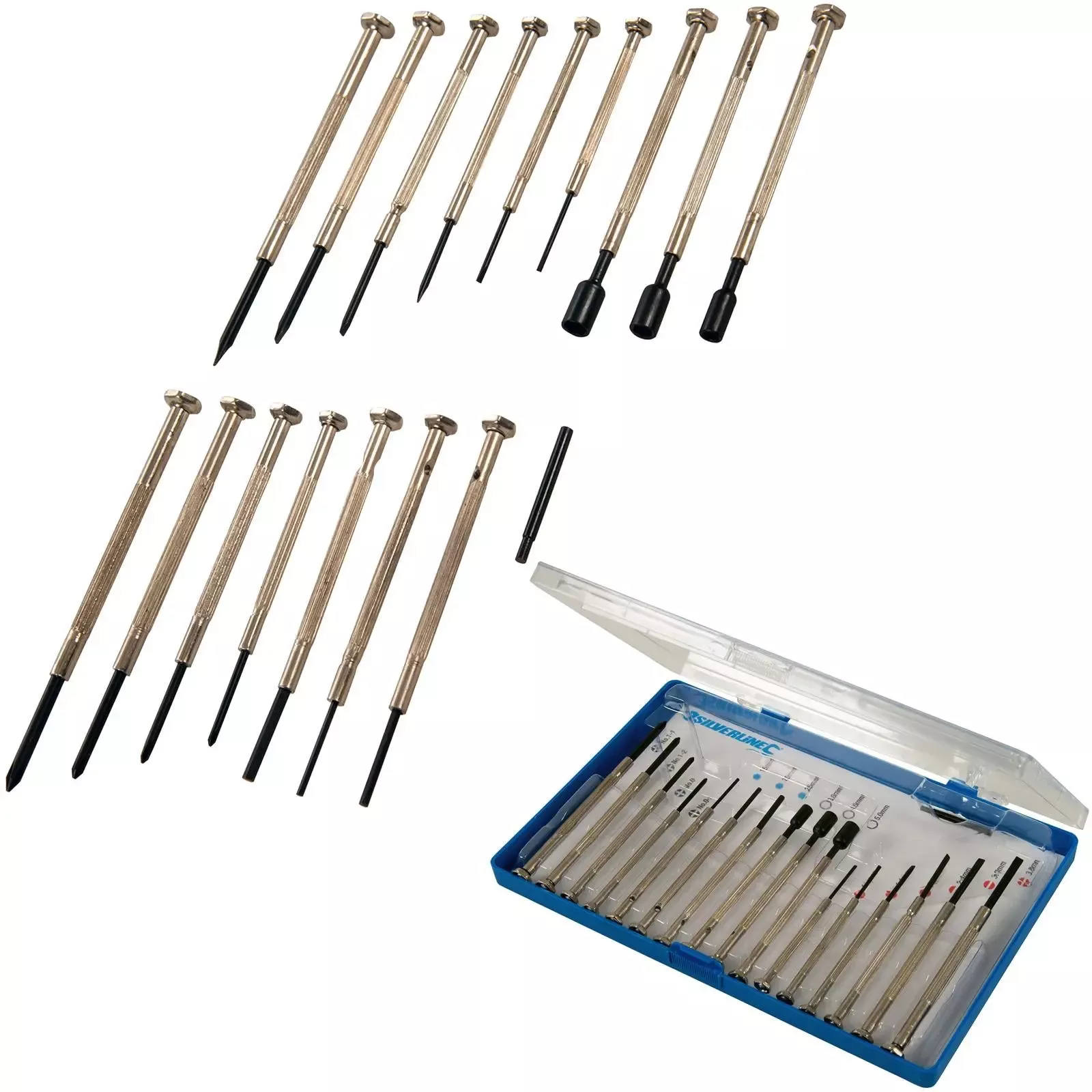 Silverline 16 Piece Jewellers Screwdriver Set Phillips Slotted Hex Nut Driver
