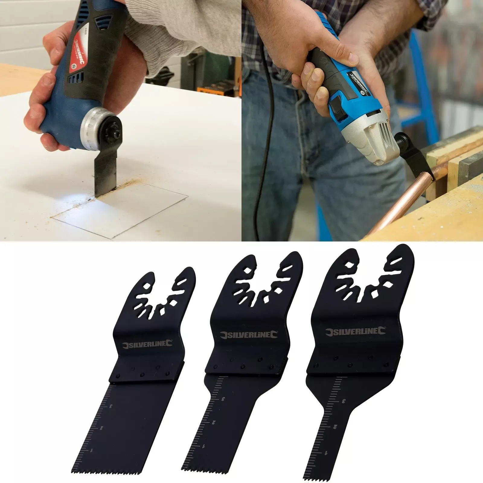 Silverline 3 Piece Multi-Cutter Saw Blade Set Oscilating Cutter HCS Scraper