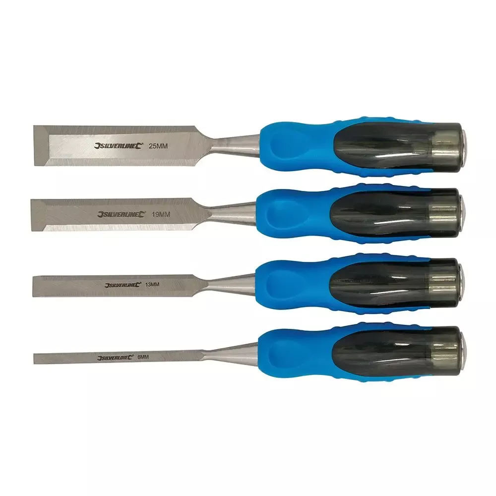 Silverline 4 Piece Expert Wood Chisel Set 6-25mm Carpentry Hammer Joinery
