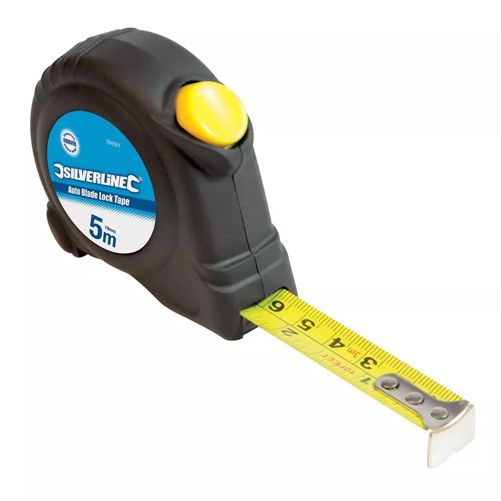 Silverline 5m Tape Measure Automatic Blade Lock Metric Imperial Nylon 19mm