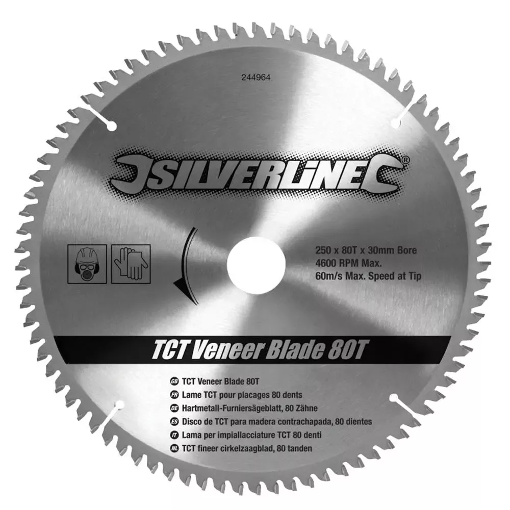 Silverline Circular Saw Veneer Blade TCT 250mm Laminate Chipboard MDF 80T