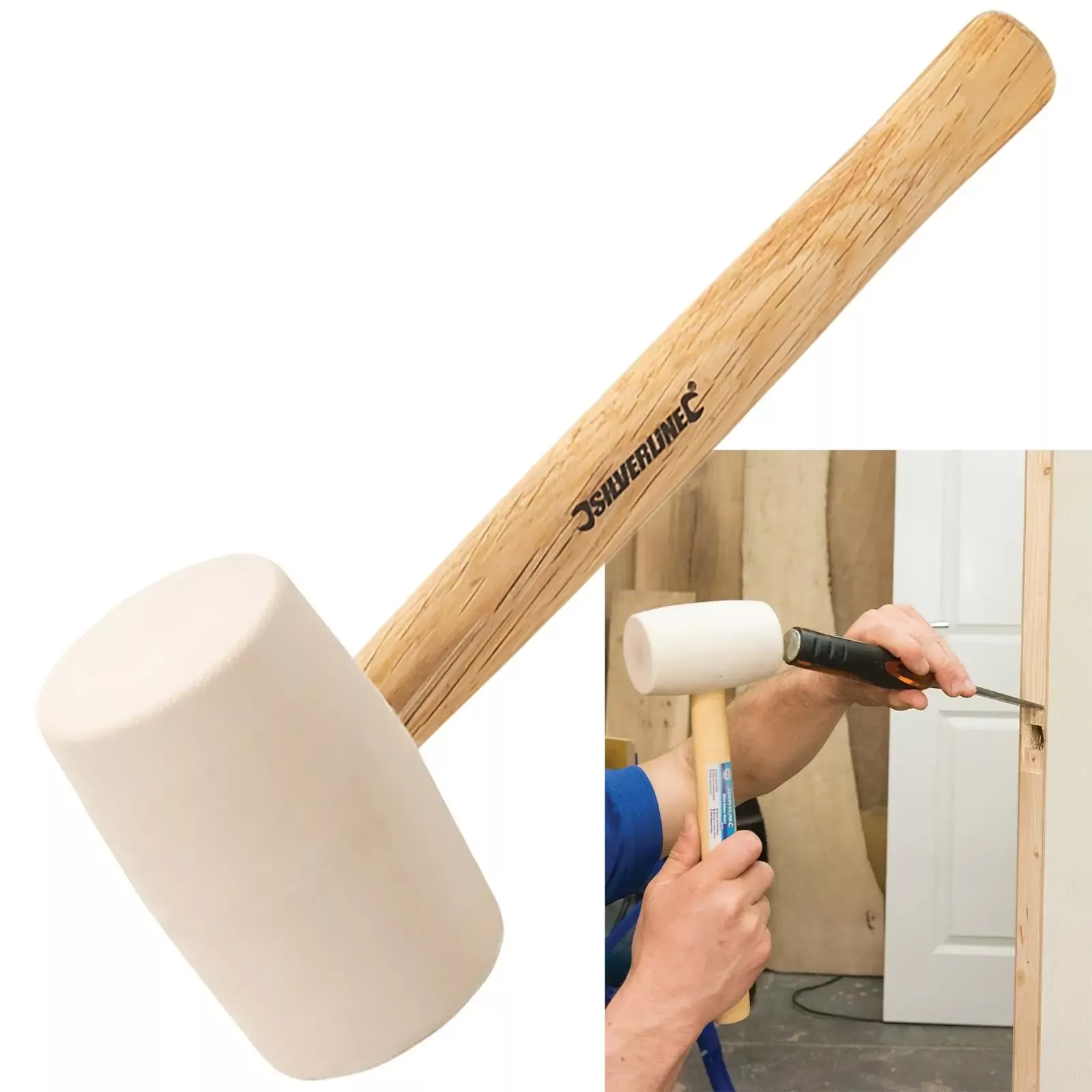 Silverline White Rubber Mallet Hammer with Hardwood Shaft