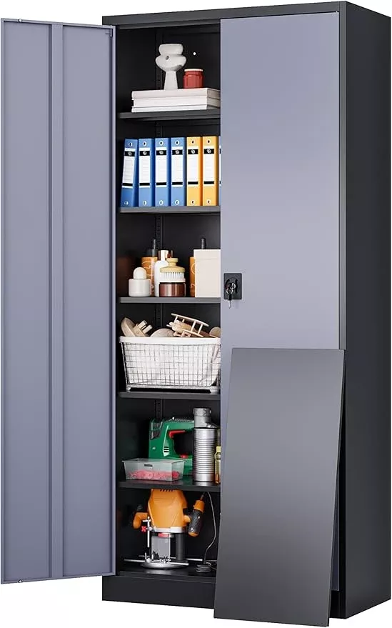 SISESOL Wide & Deep Metal Storage Cabinet with Lock & 5 Adjustable Shelves,72" Gray Garage Storage Cabinet with Locking Doors,Locking Metal Cabinets for Home,Office,Shop,Garage 72x36x18