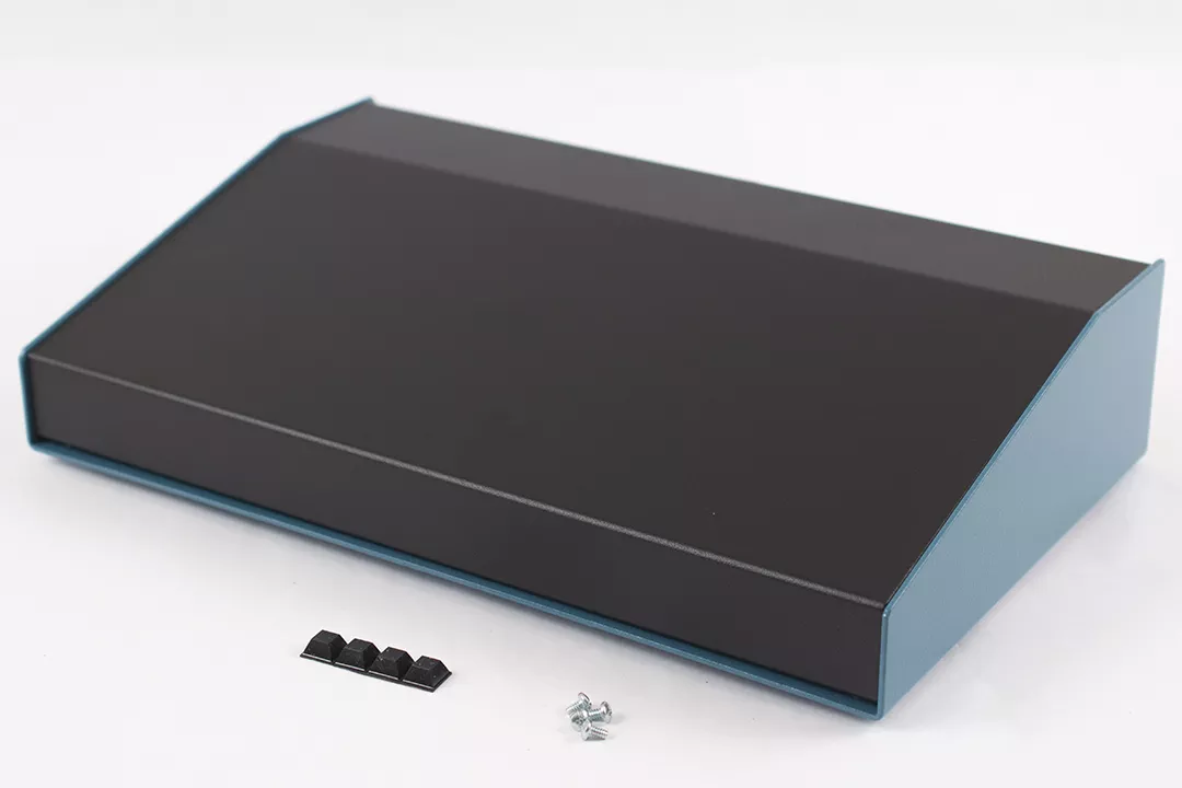 Sloped Metal Console, 15 degree, Black Top, Blue Case