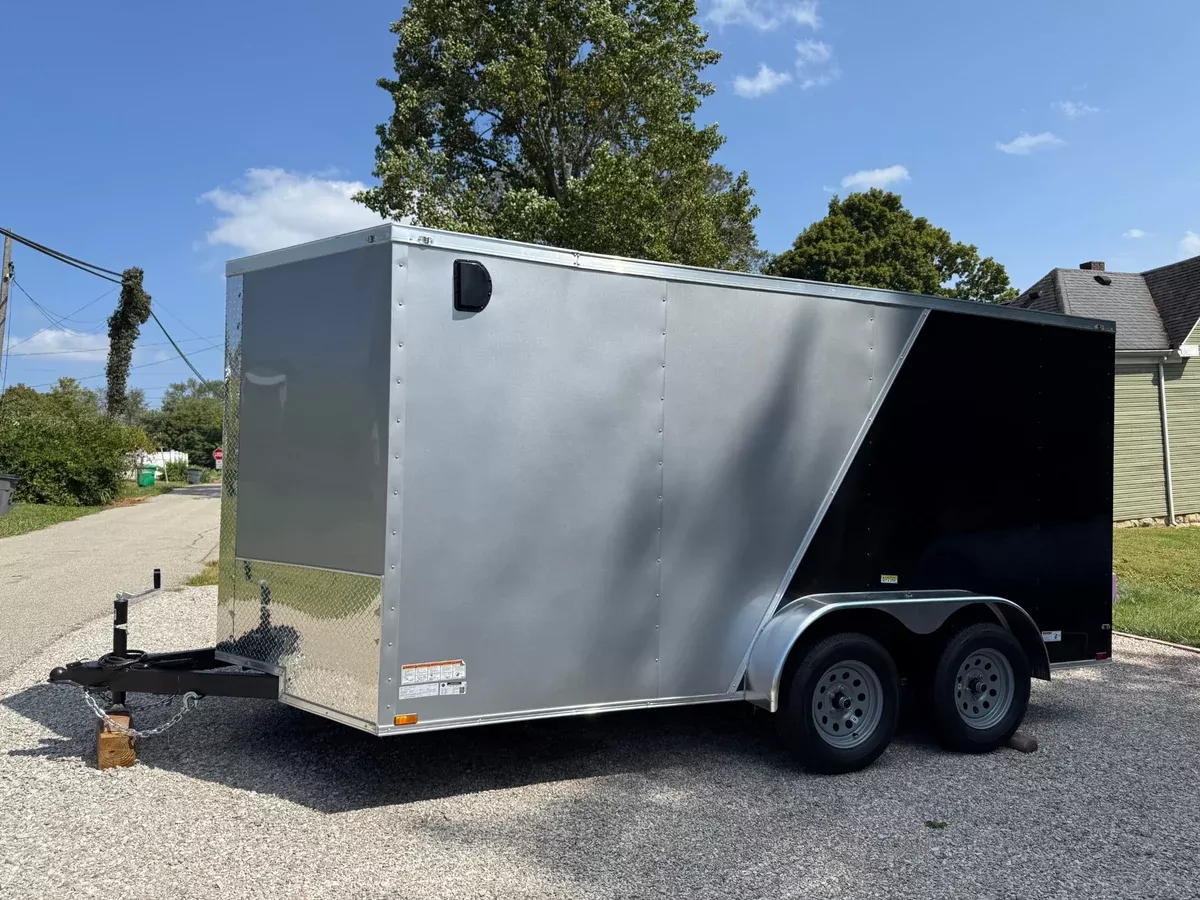 SMG TRAILERS | 7x14 Tandem Cargo Trailer with Ramp and Side Door. Interior light. Grey /Black | #TRL-7X14TA
