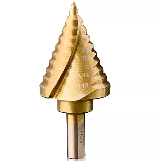 Step Drill Bit Set, 3/16" to 1-3/8", 3/8“ Hex Shank High Speed Steel Step Drill Bit for Stainless Steel, Metal, Aluminum, Copper, Wood, PVC
