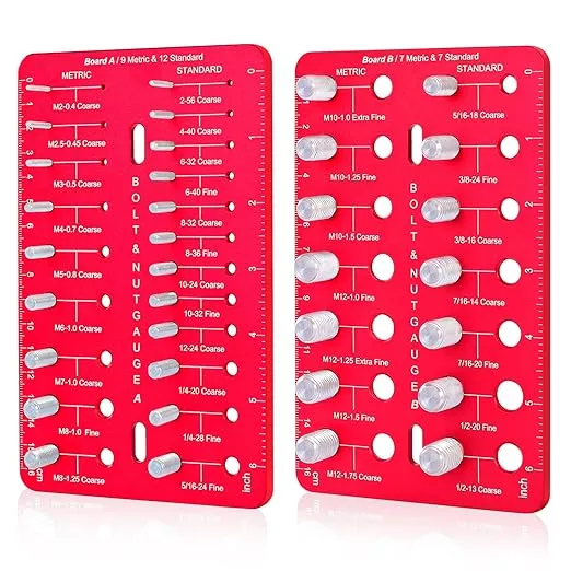 Thread Checker, Nut and Bolt Thread Checker with 19 Standard and 16 Metric Sizes, Bolt Size Finder and Thread Gauge with Inch and Centimeter Ruler