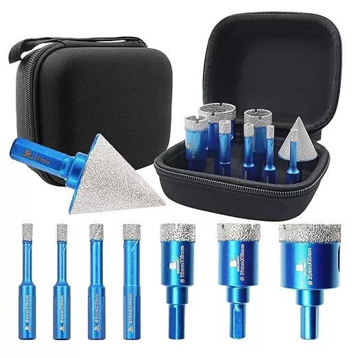 Tile Hole Saw Kit - BRSCHNITT Diamond Core Drill Bit Set 6/6/8/10/20/25/35mmDrill Bit &1 3/8" Diamond Chamfer Bit for Porcelain Tile Ceramic Marble Granite